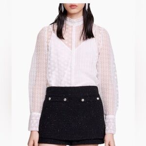 NWNT MAJE Sheer‎ Citella Floral Embroidered Cotton-Blend White Shirt Size medium